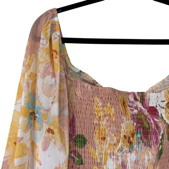 Flying Tomato Floral Smocked Romantic Puffed Dramatic Sleeve Blouse Size L - Picture 9 of 13